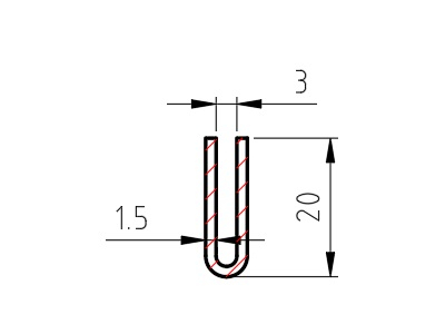 Lemovací profil U drážka 3 mm; 1,5x20x20 mm, délka 2500 mm