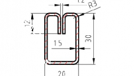 Lemovací profil E, drážka 1,7 mm, 1,5x30x20 mm, délka 3100mm